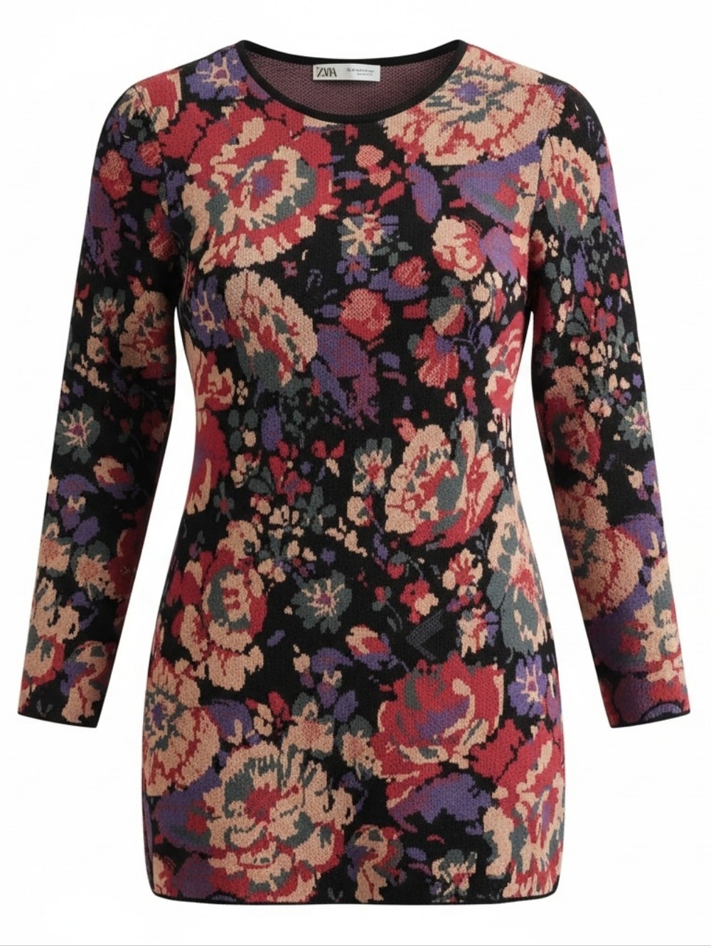 Zara Jaquard Knit Floral Dress Size Medium - Picture 3 of 8